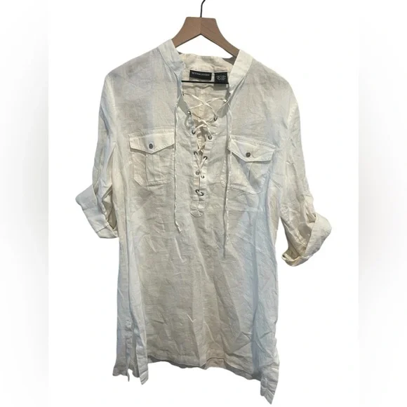 100% Linen white Tunic size Large - Picture 1 of 8